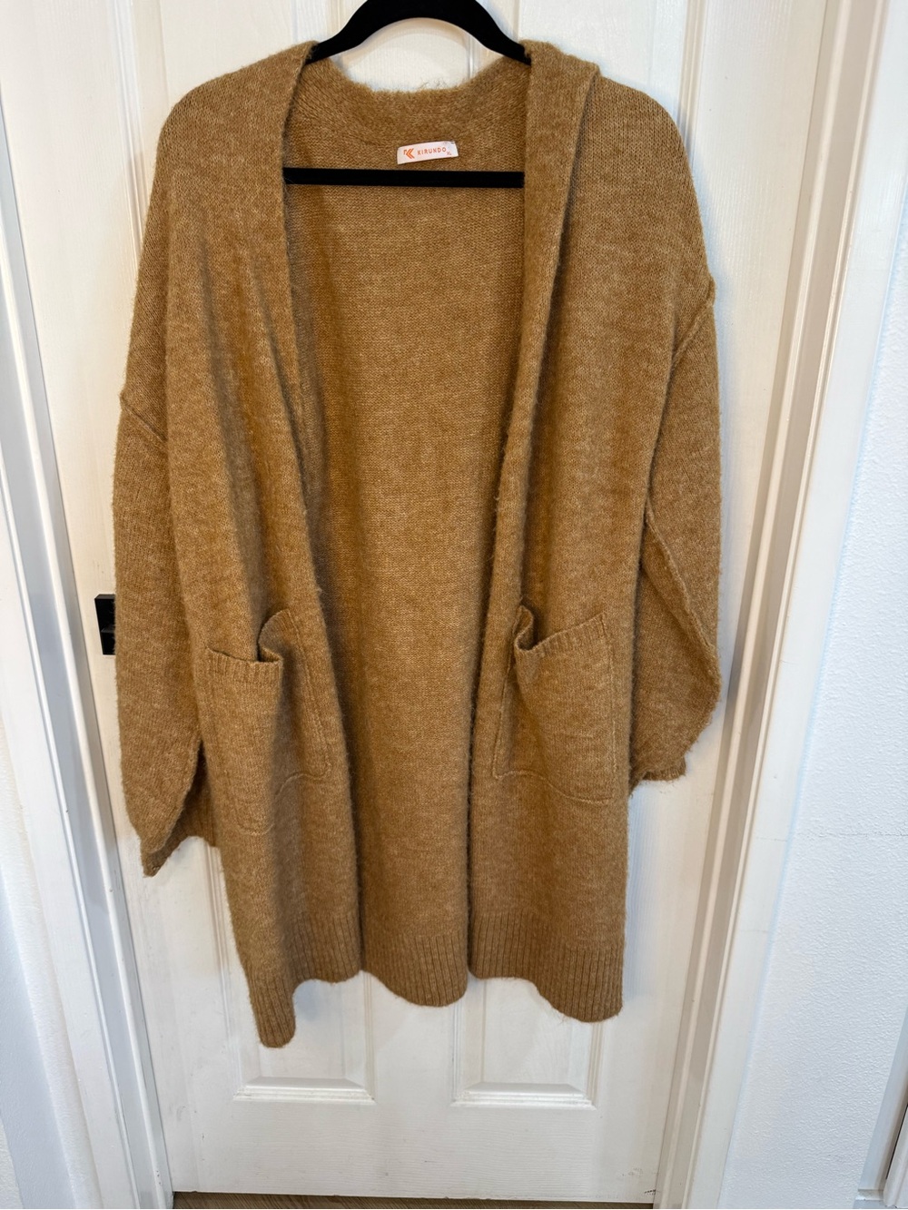 Kirundo Camel Long Open Front Cardigan Sweater XL Cozy